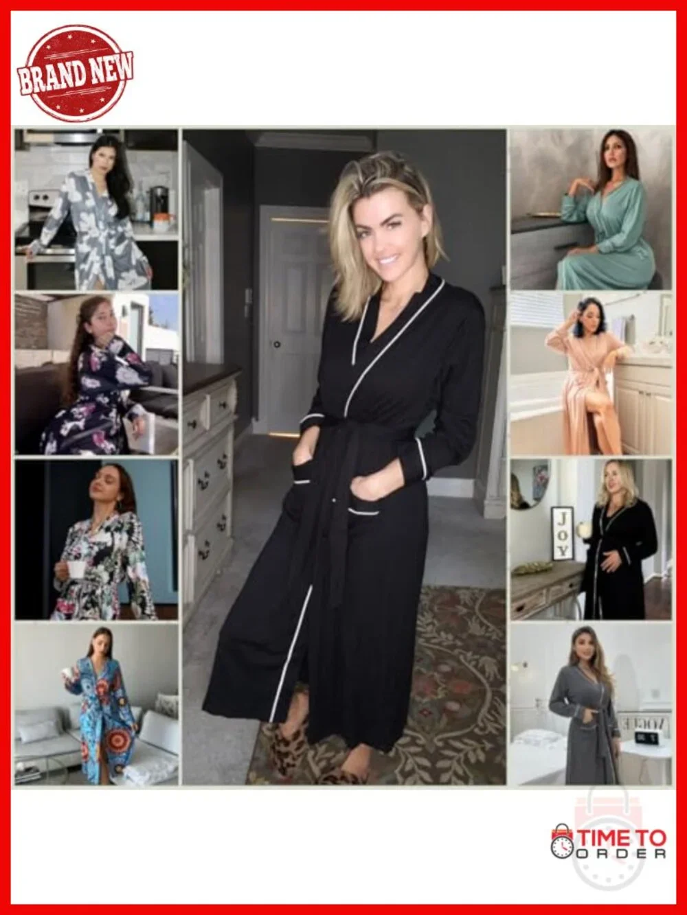 Full Length Knit Robe with Pockets, Adjustable Tie Waist, Lightweight Bathrobe